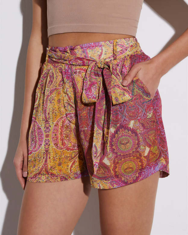 Waverly Paisley Tie Waist Shorts-Matylis