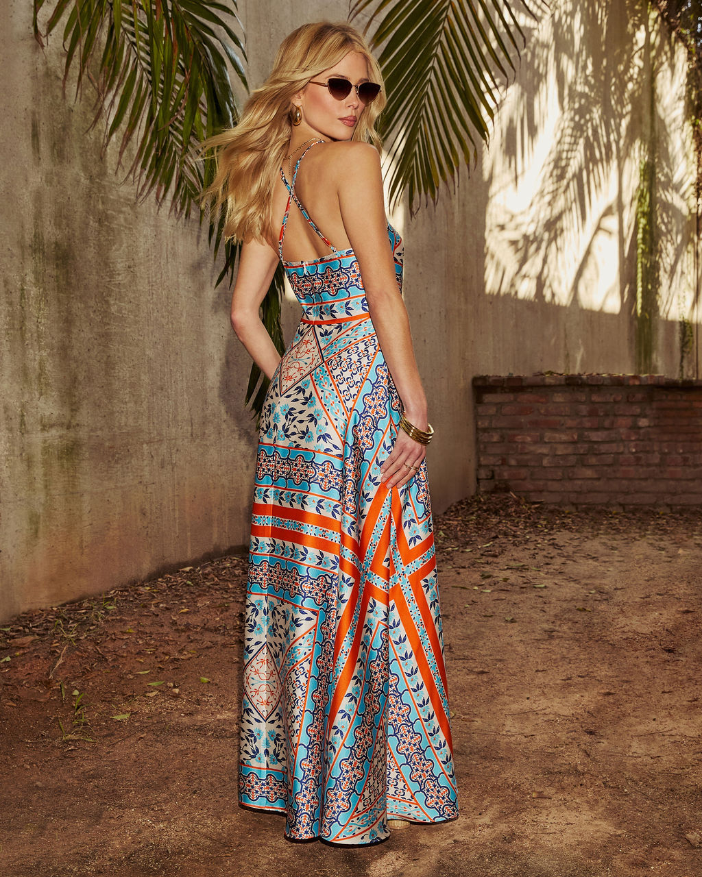 Valia Abstract Slip Halter Maxi Dress-Matylis