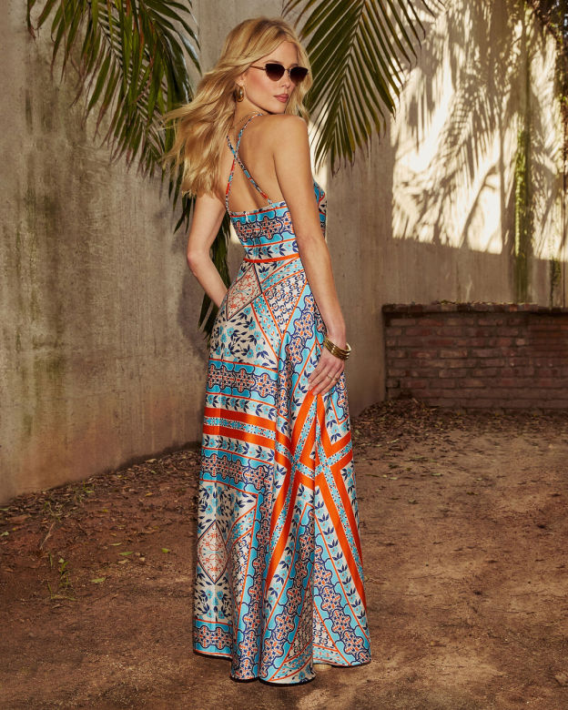 Valia Abstract Slip Halter Maxi Dress-Matylis