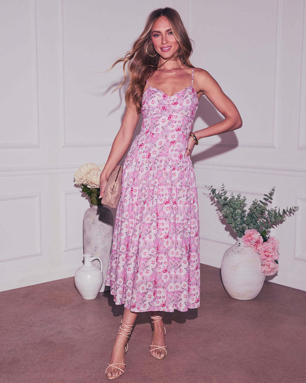 Tisha Drop Waist Floral Midi Dress-Matylis