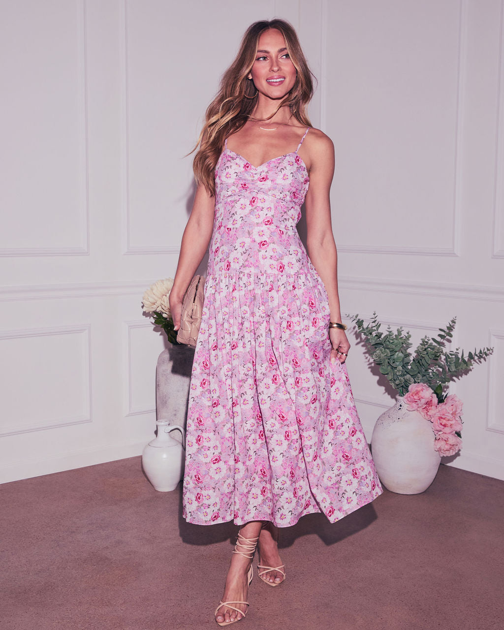 Tisha Drop Waist Floral Midi Dress-Matylis