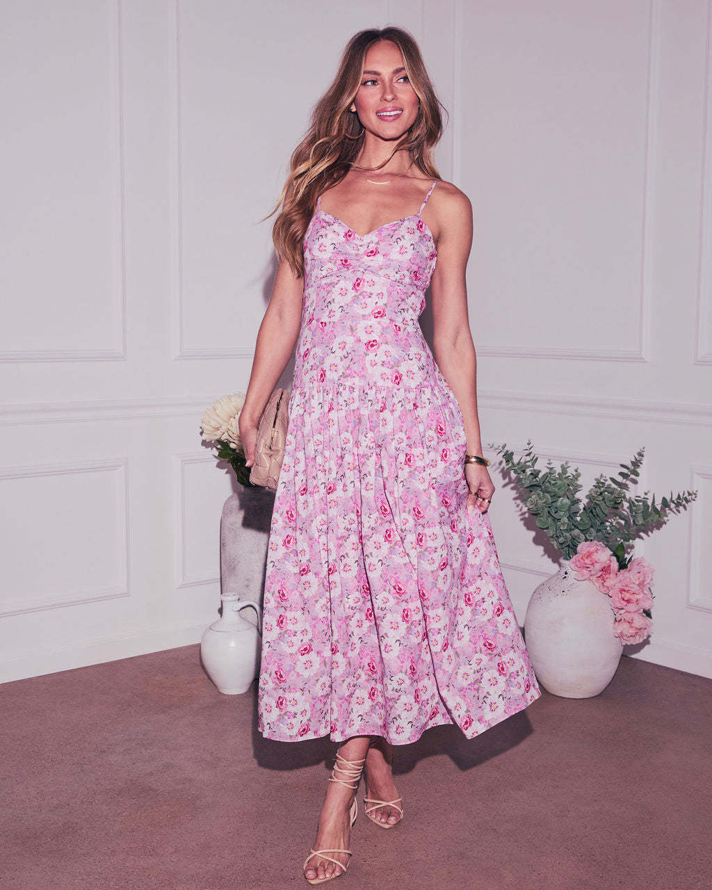 Tisha Drop Waist Floral Midi Dress-Matylis