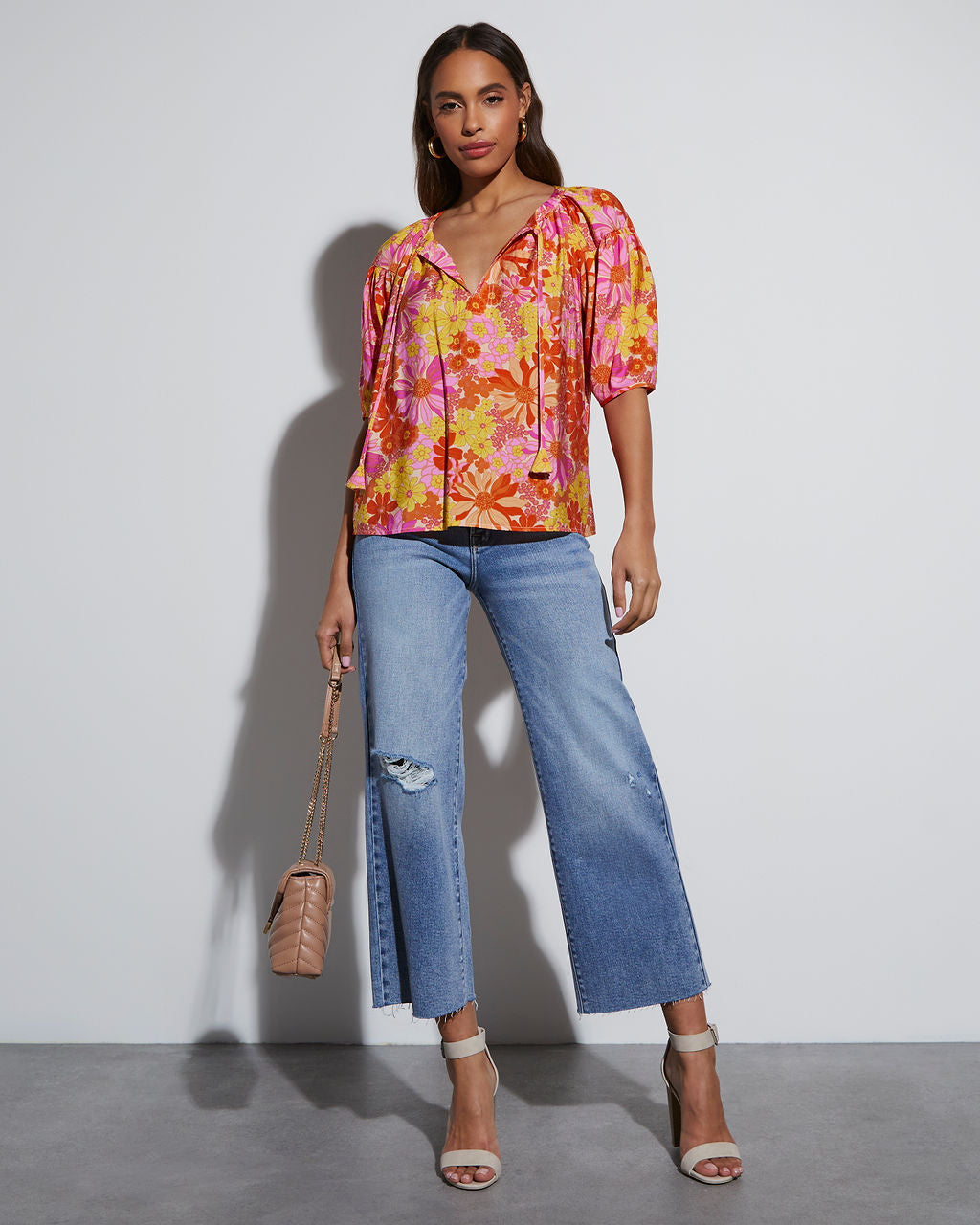 Tropical Escape Floral Short Sleeve Blouse-Matylis