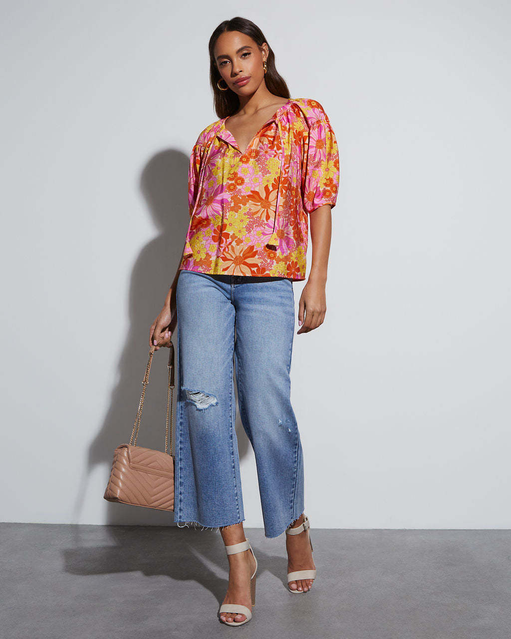 Tropical Escape Floral Short Sleeve Blouse-Matylis