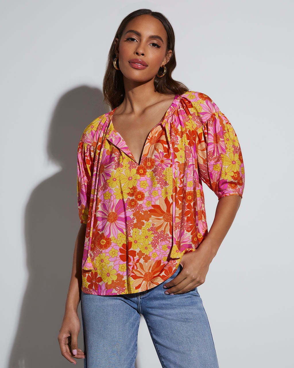 Tropical Escape Floral Short Sleeve Blouse-Matylis