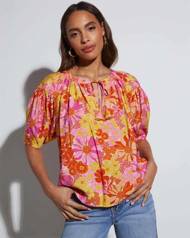 Tropical Escape Floral Short Sleeve Blouse-Matylis