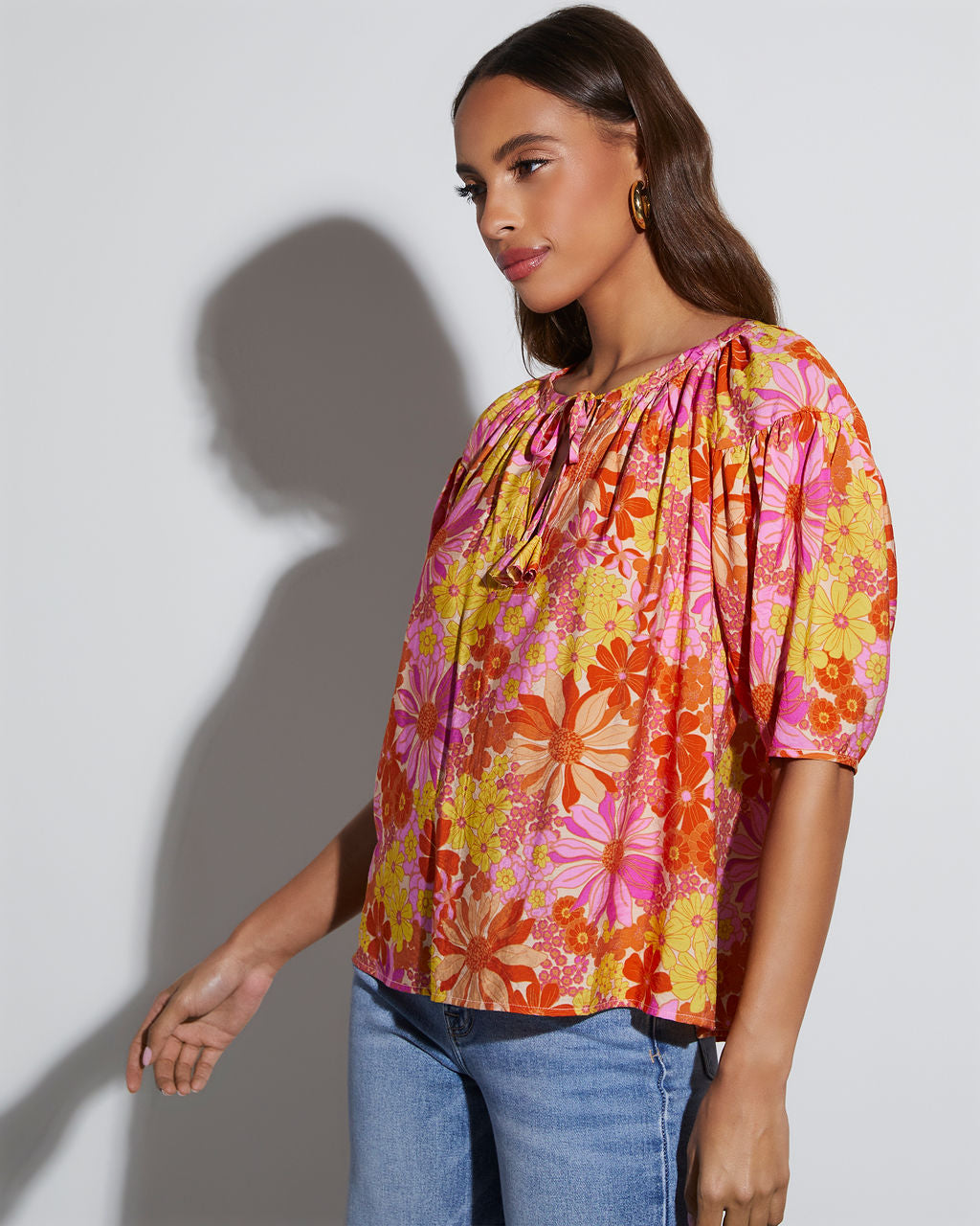 Tropical Escape Floral Short Sleeve Blouse-Matylis
