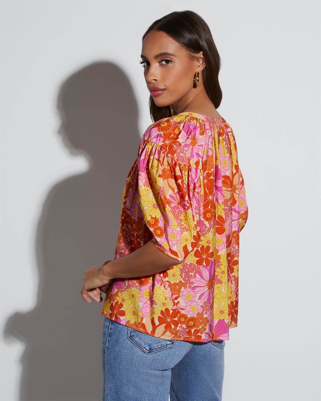 Tropical Escape Floral Short Sleeve Blouse-Matylis