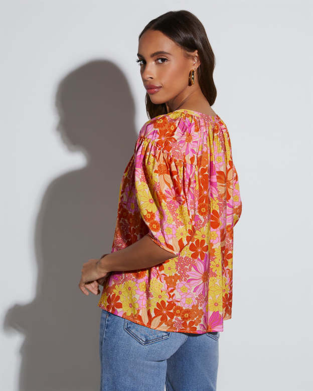 Tropical Escape Floral Short Sleeve Blouse-Matylis
