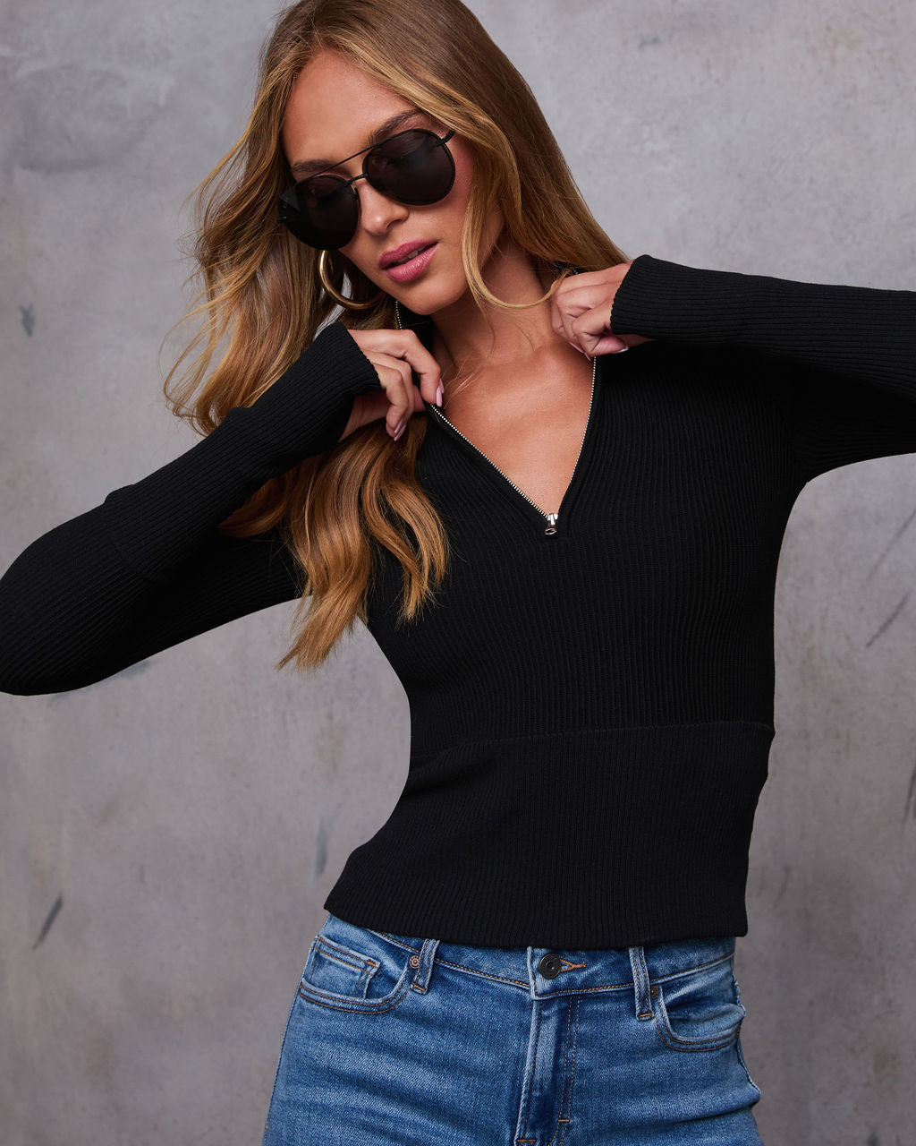 Veronna Quarter Zip Knit Top-Matylis