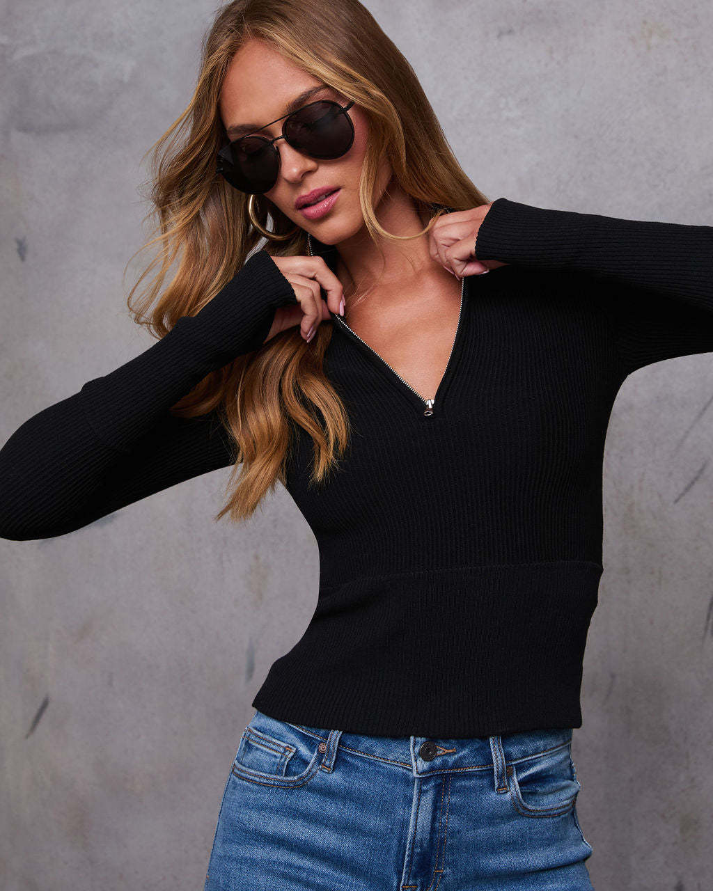 Veronna Quarter Zip Knit Top-Matylis