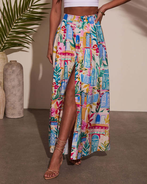 Travel Dreams Flowy Maxi Skirt-Matylis