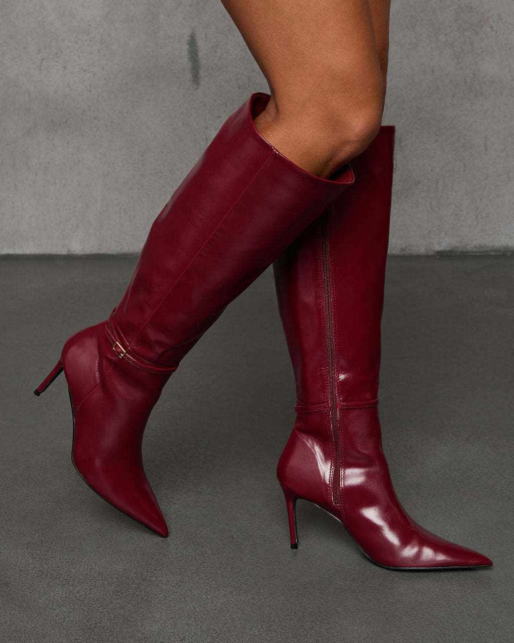 Violetta Patent Leather Heeled Knee High Boots-Matylis