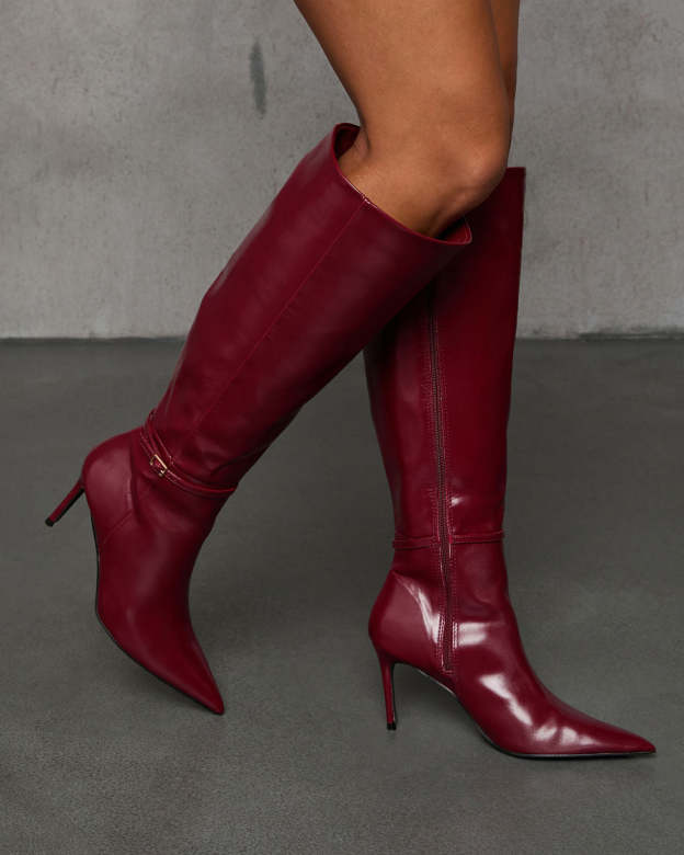 Violetta Patent Leather Heeled Knee High Boots-Matylis