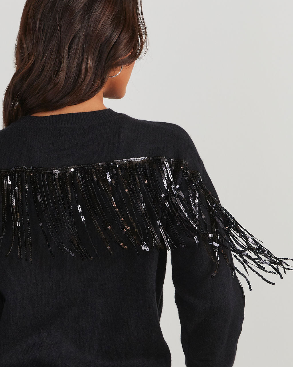 Western Glam Knit Fringe Sequin Pullover Sweater-Matylis