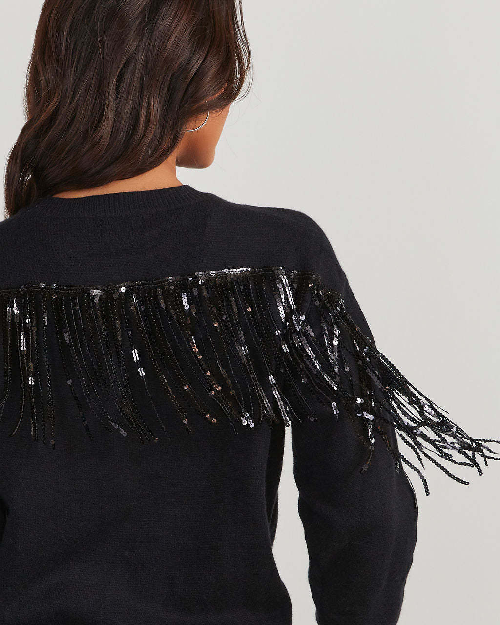 Western Glam Knit Fringe Sequin Pullover Sweater-Matylis