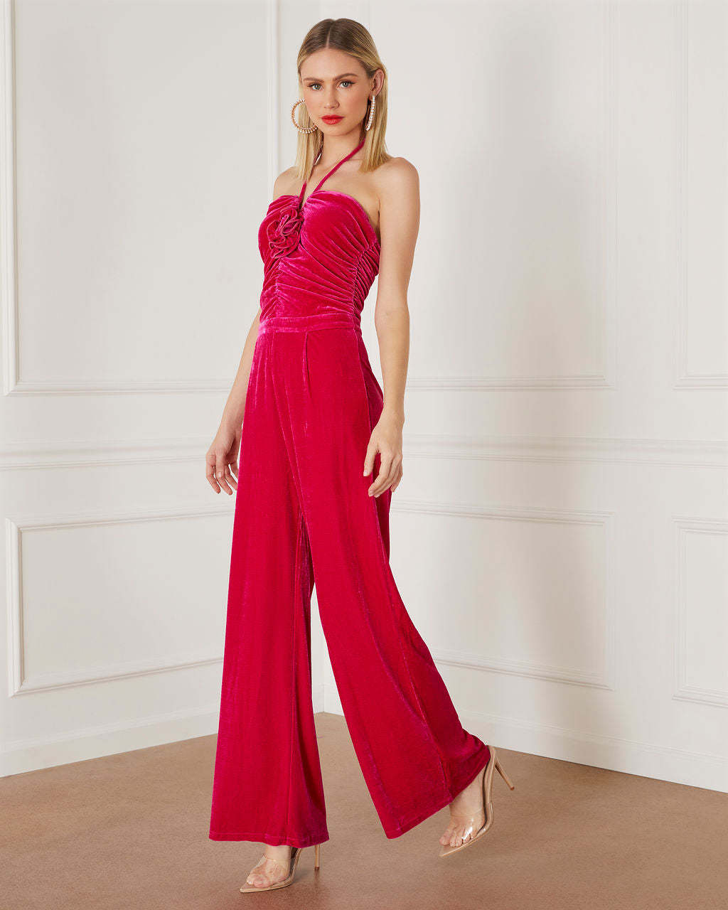 Virgo Velvet Halter Rosette Jumpsuit-Matylis