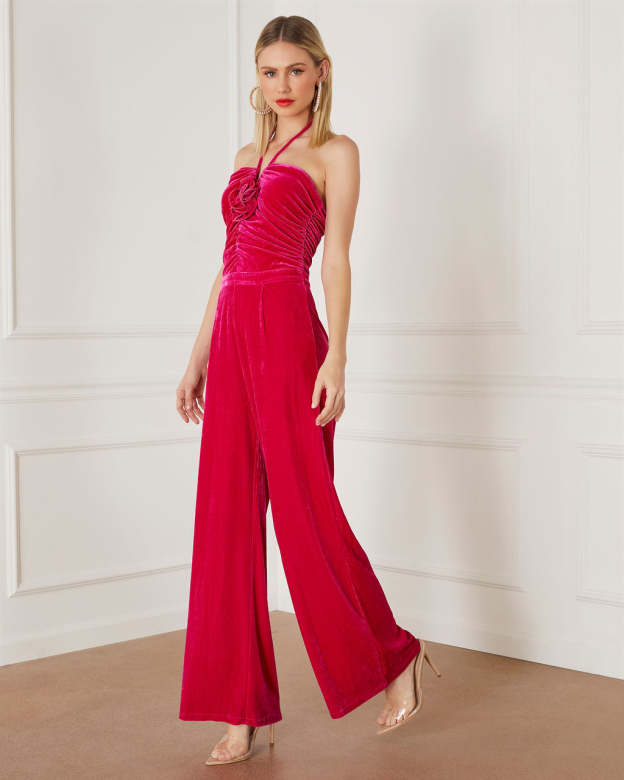 Virgo Velvet Halter Rosette Jumpsuit-Matylis