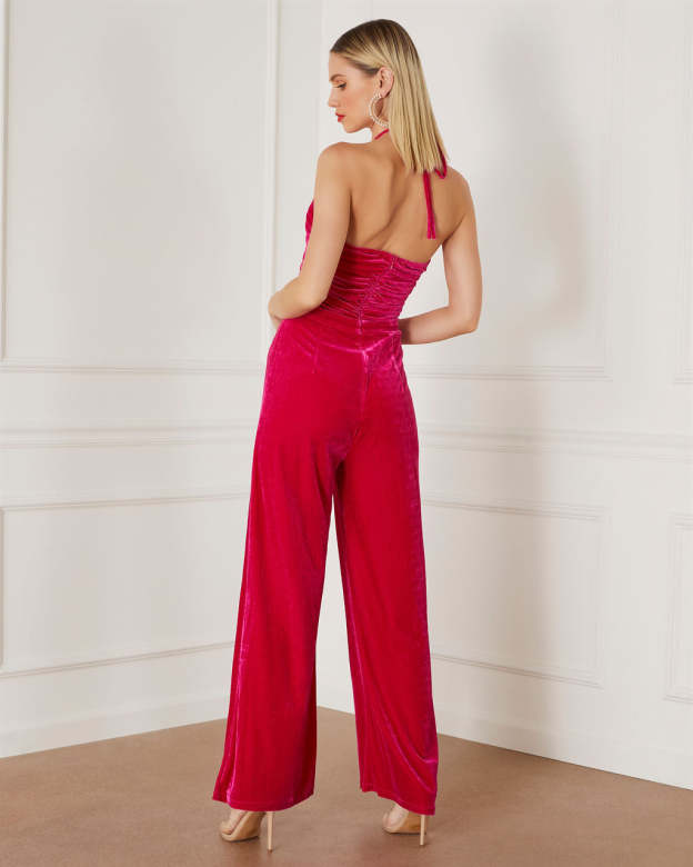 Virgo Velvet Halter Rosette Jumpsuit-Matylis