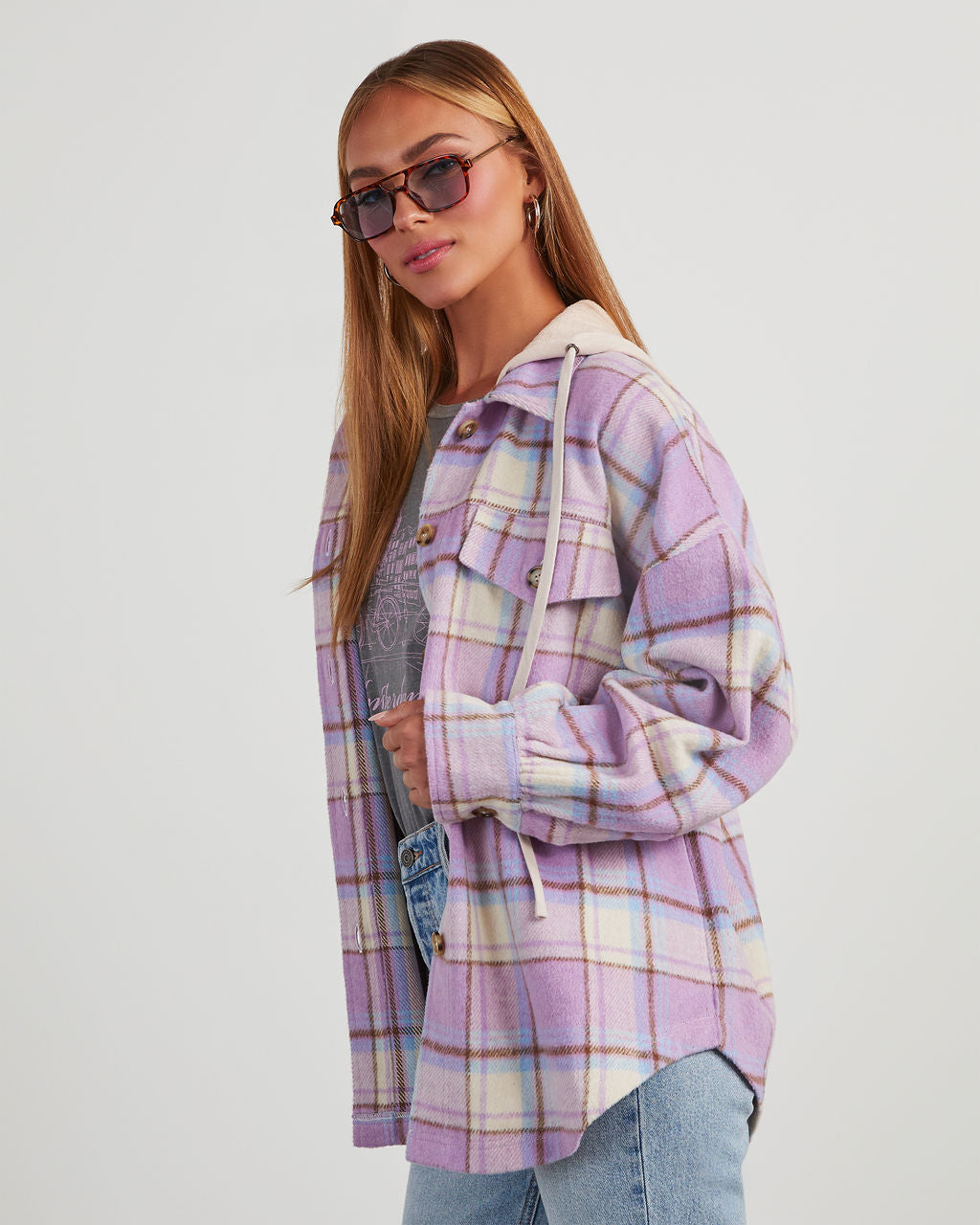 Vaughn Plaid Hooded Shacket-Matylis