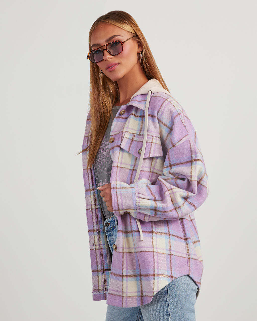 Vaughn Plaid Hooded Shacket-Matylis