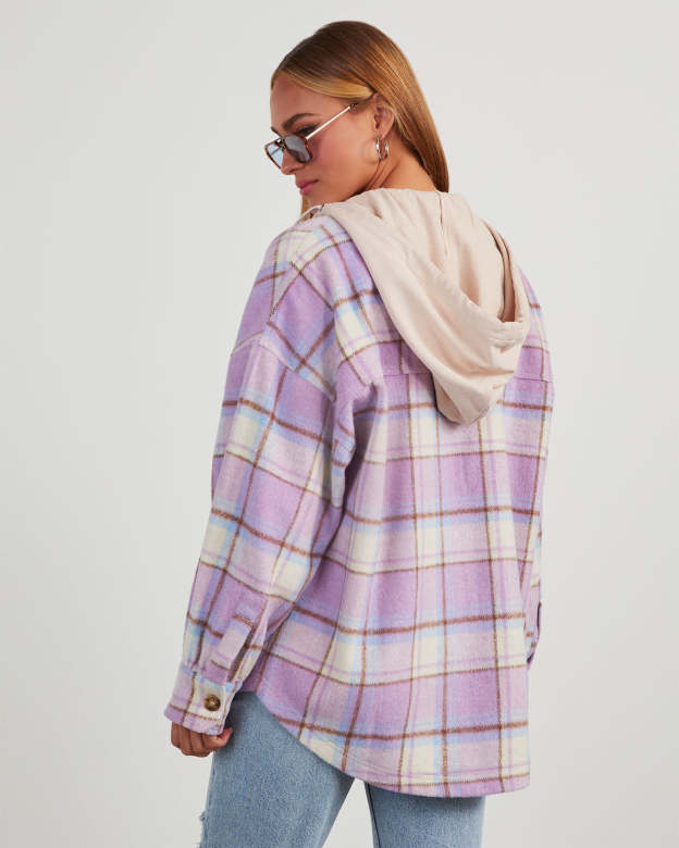 Vaughn Plaid Hooded Shacket-Matylis