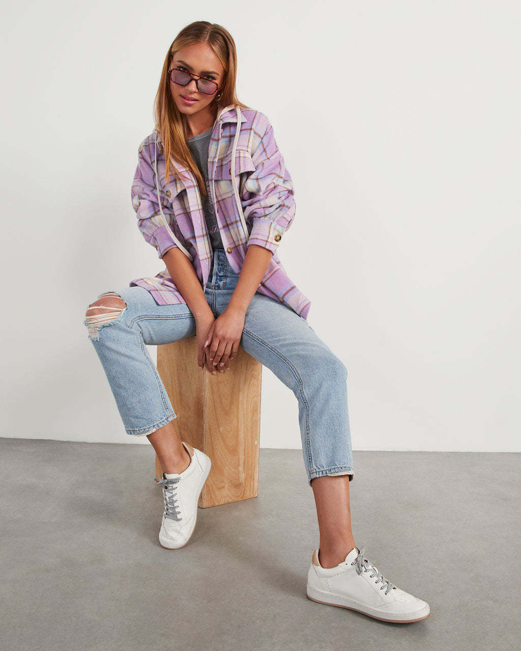 Vaughn Plaid Hooded Shacket-Matylis