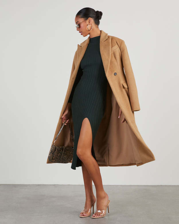 Thankful Soul Ribbed Mock Neck Midi Dress-Matylis