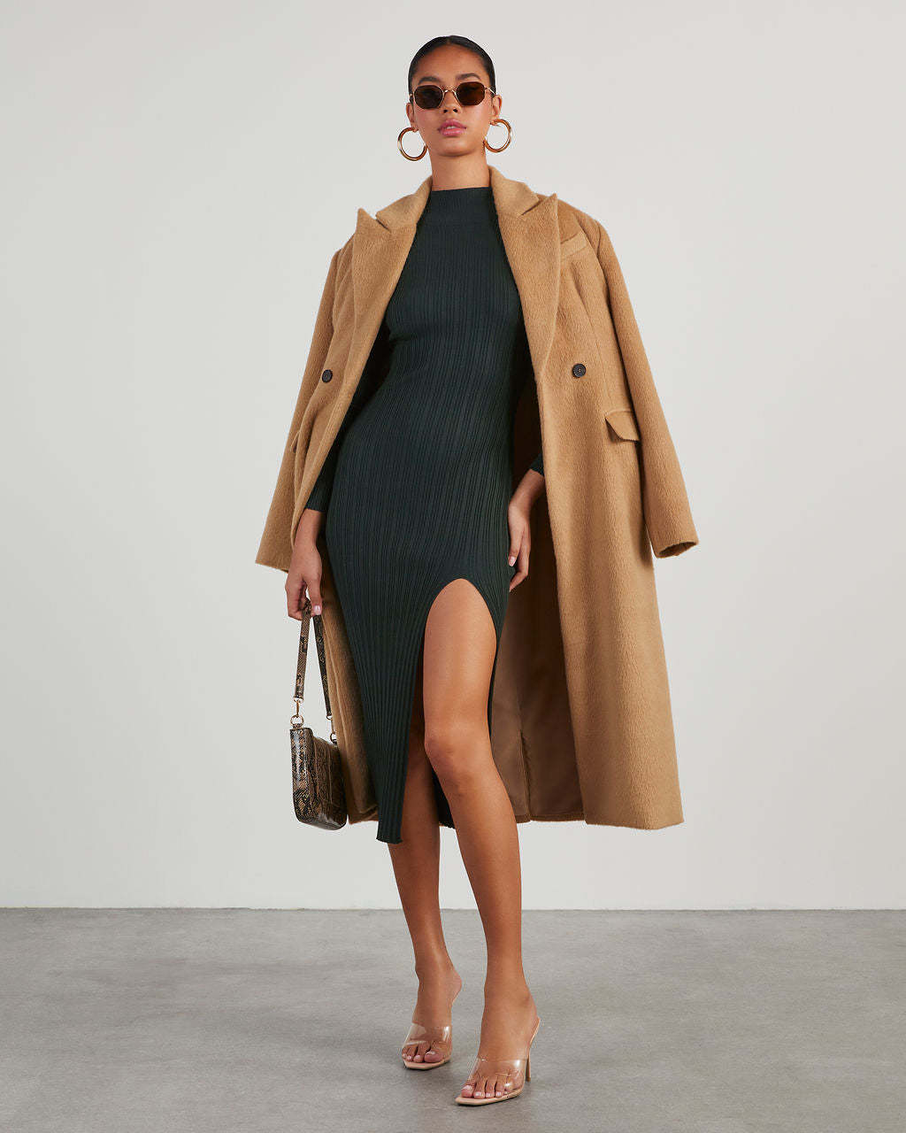 Thankful Soul Ribbed Mock Neck Midi Dress-Matylis