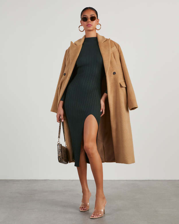 Thankful Soul Ribbed Mock Neck Midi Dress-Matylis