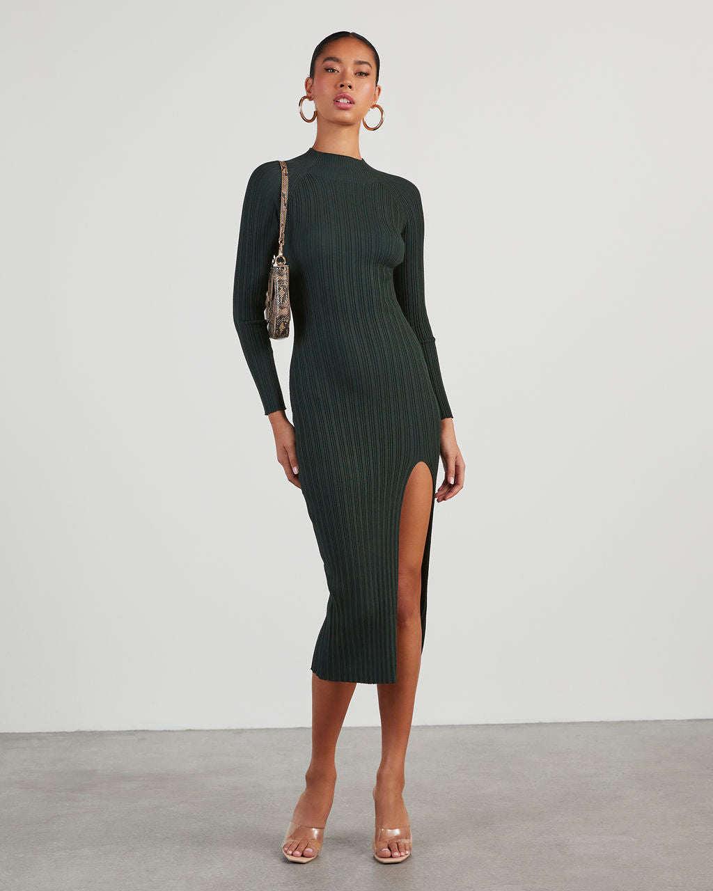 Thankful Soul Ribbed Mock Neck Midi Dress-Matylis