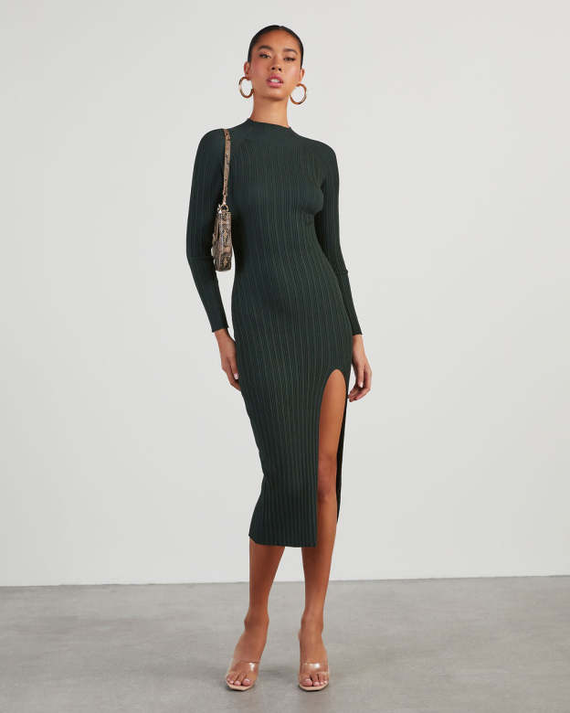 Thankful Soul Ribbed Mock Neck Midi Dress-Matylis