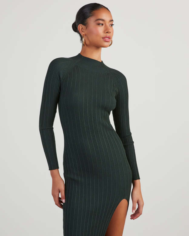 Thankful Soul Ribbed Mock Neck Midi Dress-Matylis