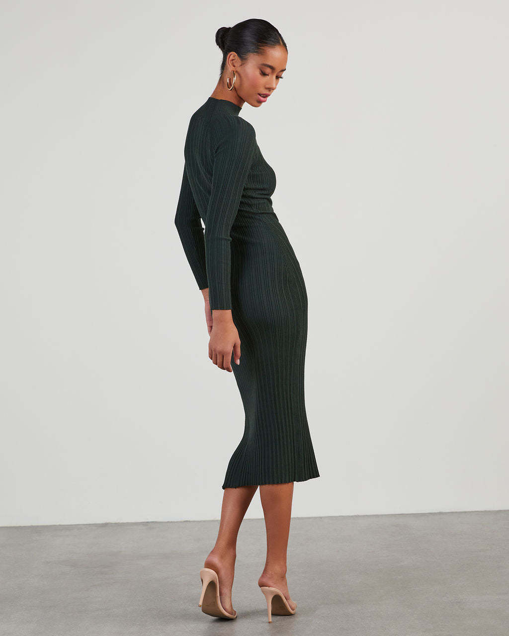 Thankful Soul Ribbed Mock Neck Midi Dress-Matylis
