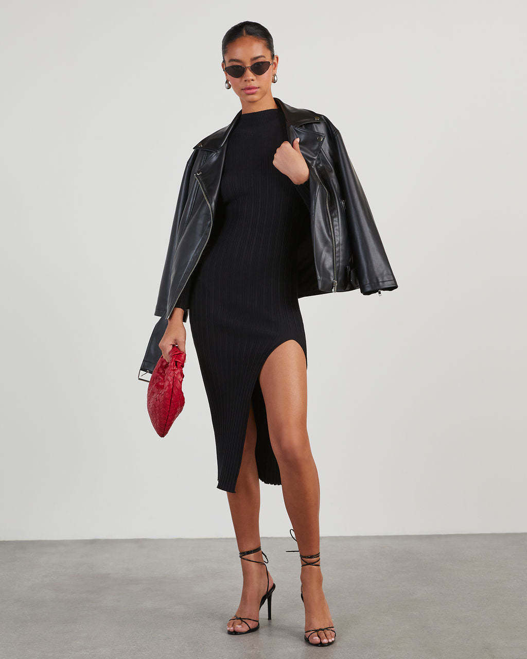 Thankful Soul Ribbed Mock Neck Midi Dress-Matylis