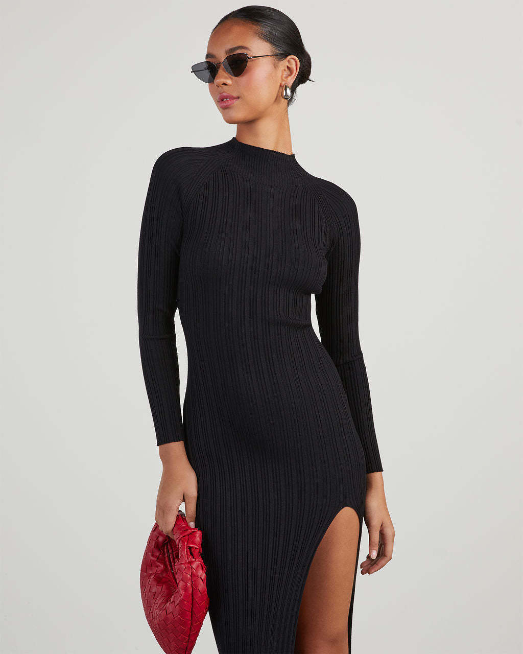 Thankful Soul Ribbed Mock Neck Midi Dress-Matylis