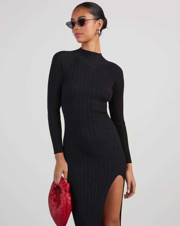 Thankful Soul Ribbed Mock Neck Midi Dress-Matylis