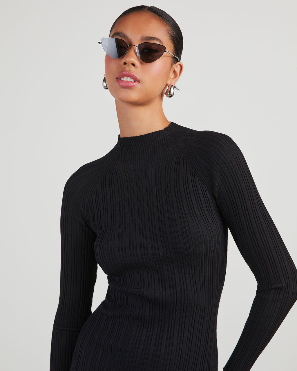 Thankful Soul Ribbed Mock Neck Midi Dress-Matylis