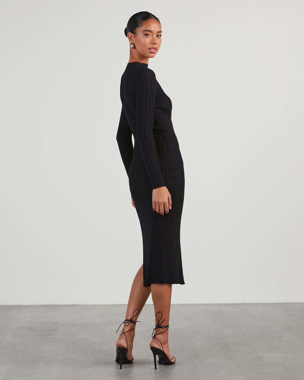 Thankful Soul Ribbed Mock Neck Midi Dress-Matylis