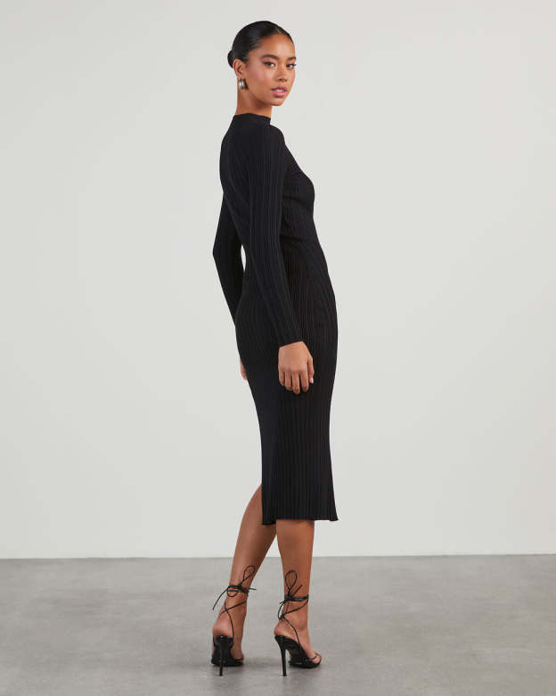 Thankful Soul Ribbed Mock Neck Midi Dress-Matylis