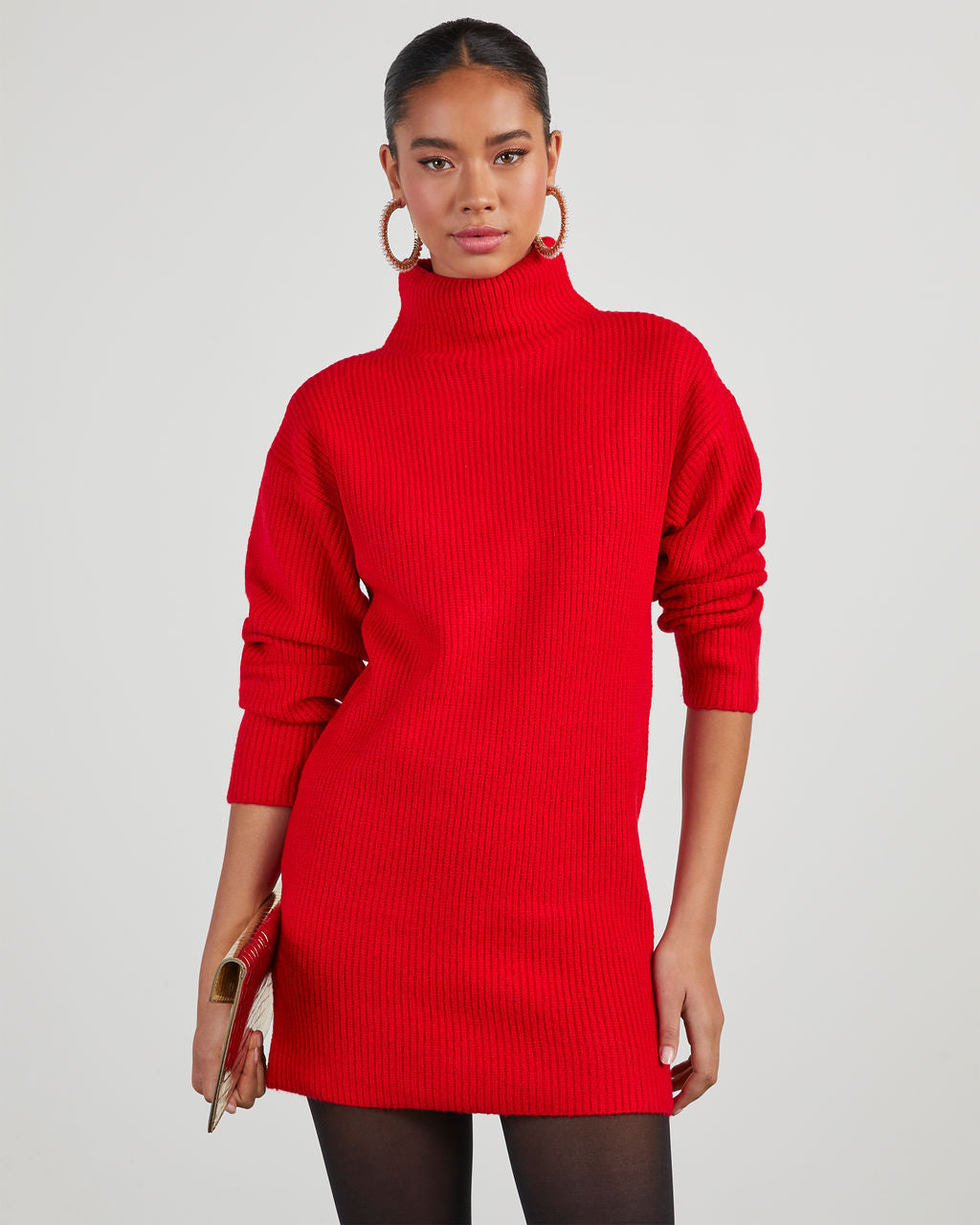 Uptown Girl Mock Neck Sweater Dress-Matylis