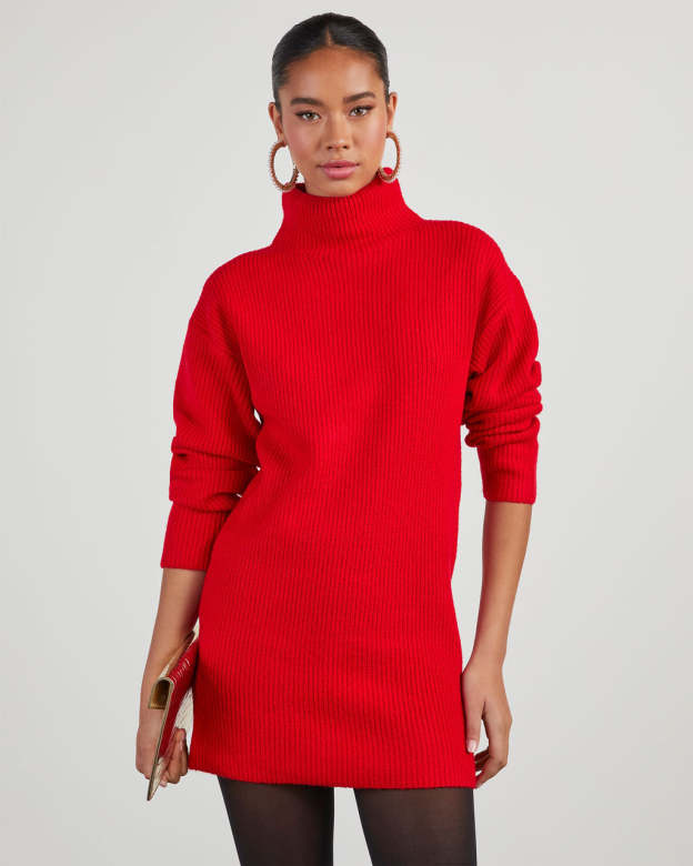 Uptown Girl Mock Neck Sweater Dress-Matylis