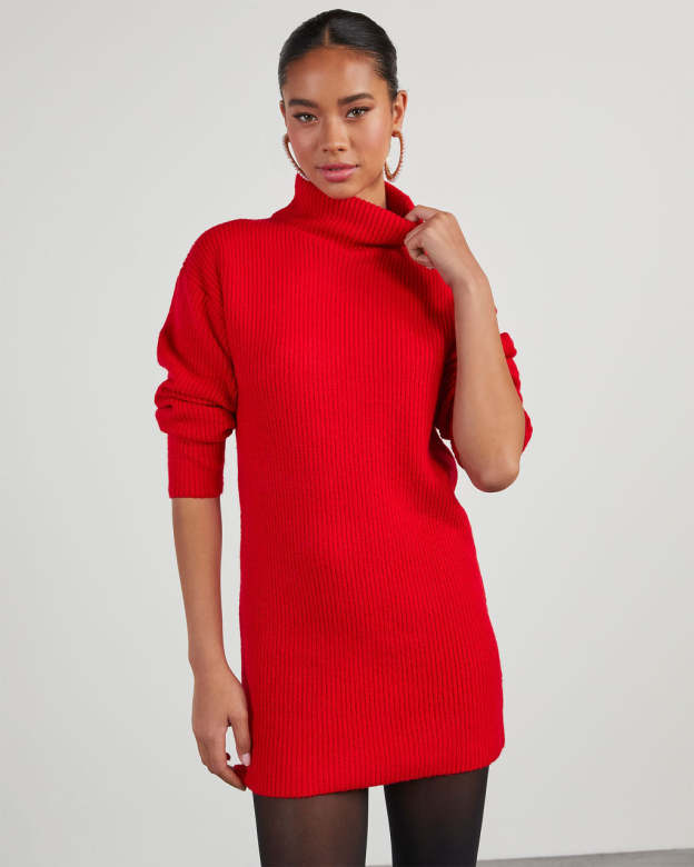 Uptown Girl Mock Neck Sweater Dress-Matylis