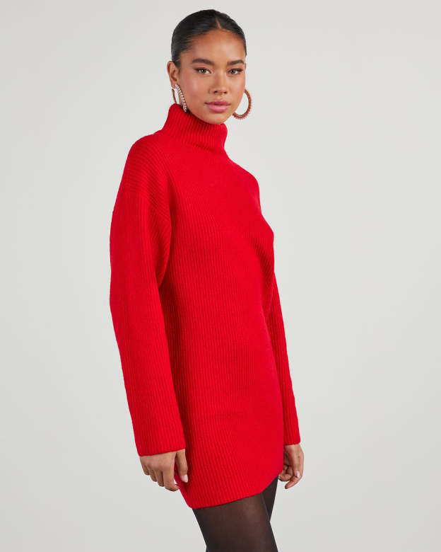Uptown Girl Mock Neck Sweater Dress-Matylis
