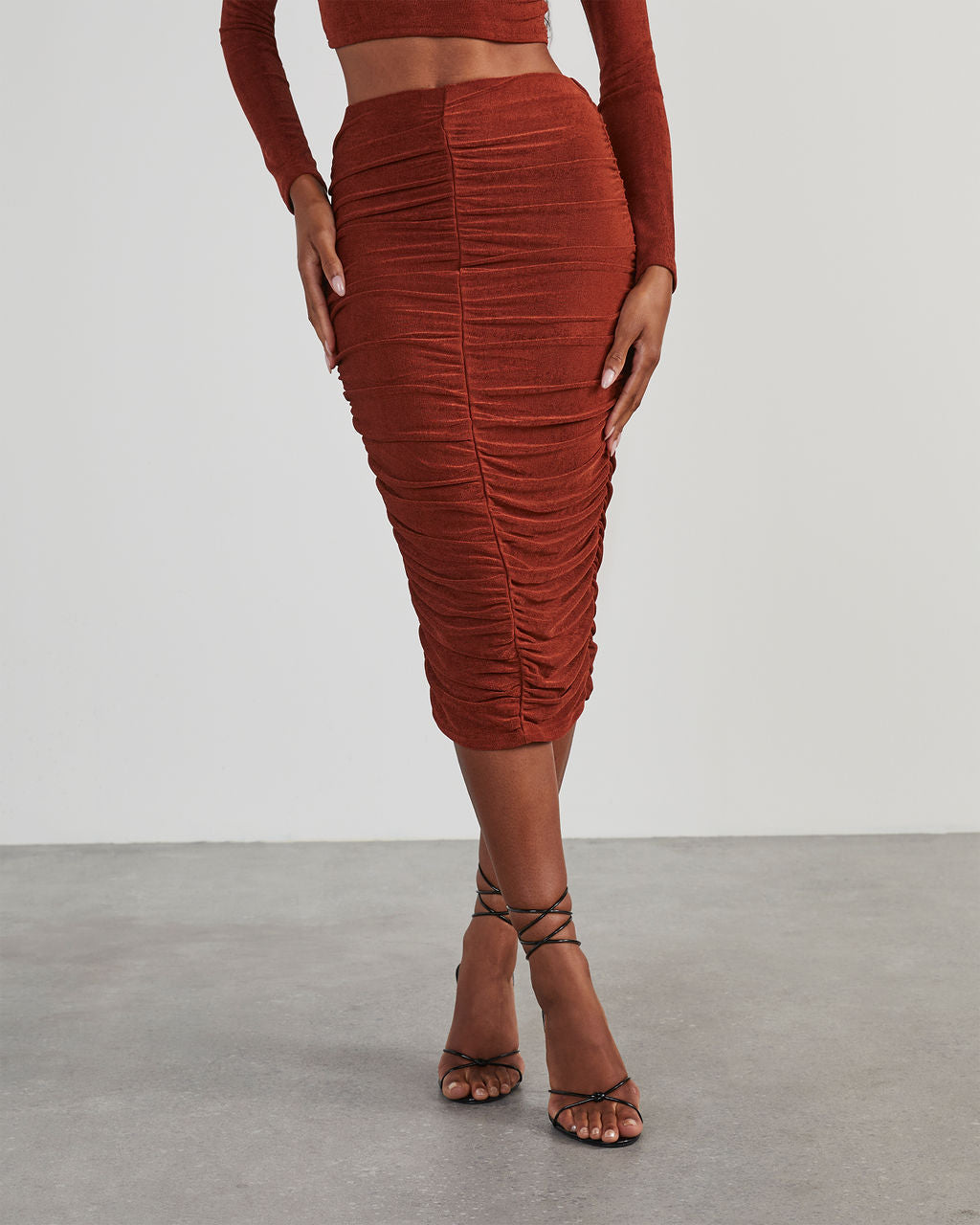 Weekend Vibes Ruched Slinky Midi Skirt-Matylis