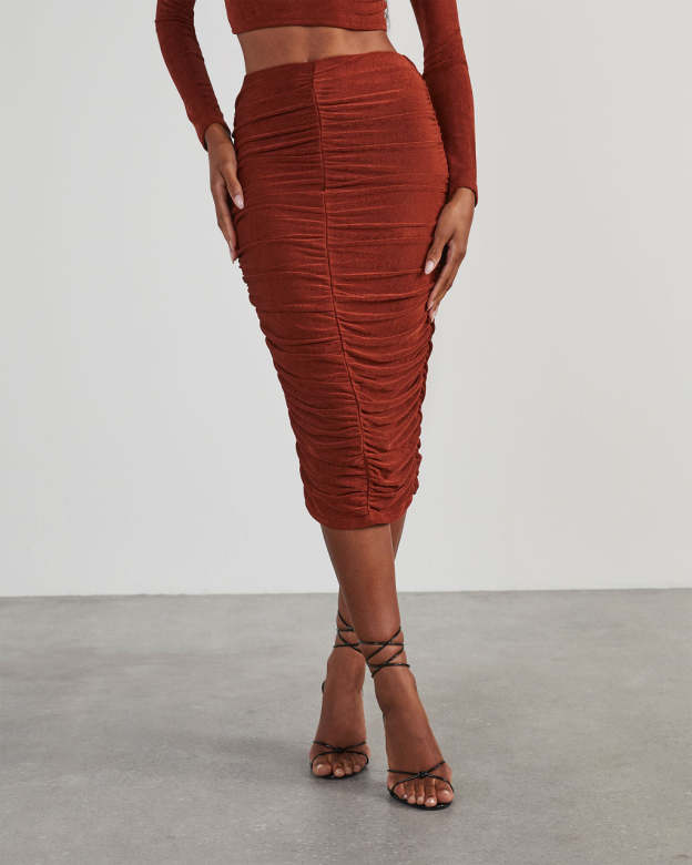 Weekend Vibes Ruched Slinky Midi Skirt-Matylis