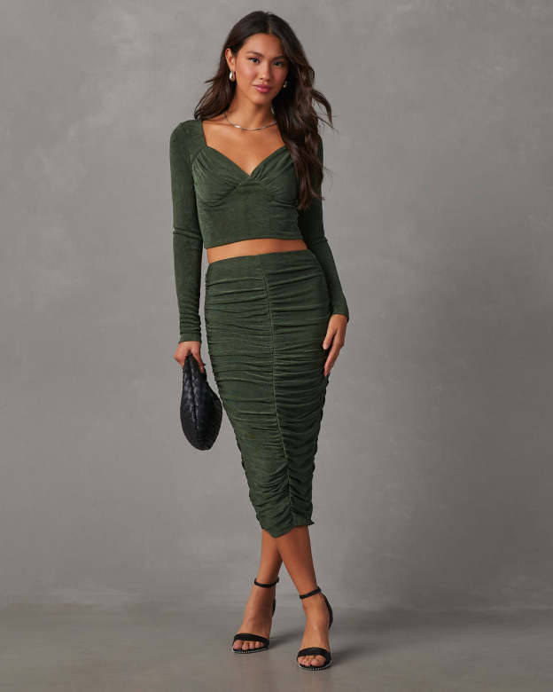 Weekend Vibes Ruched Slinky Midi Skirt-Matylis