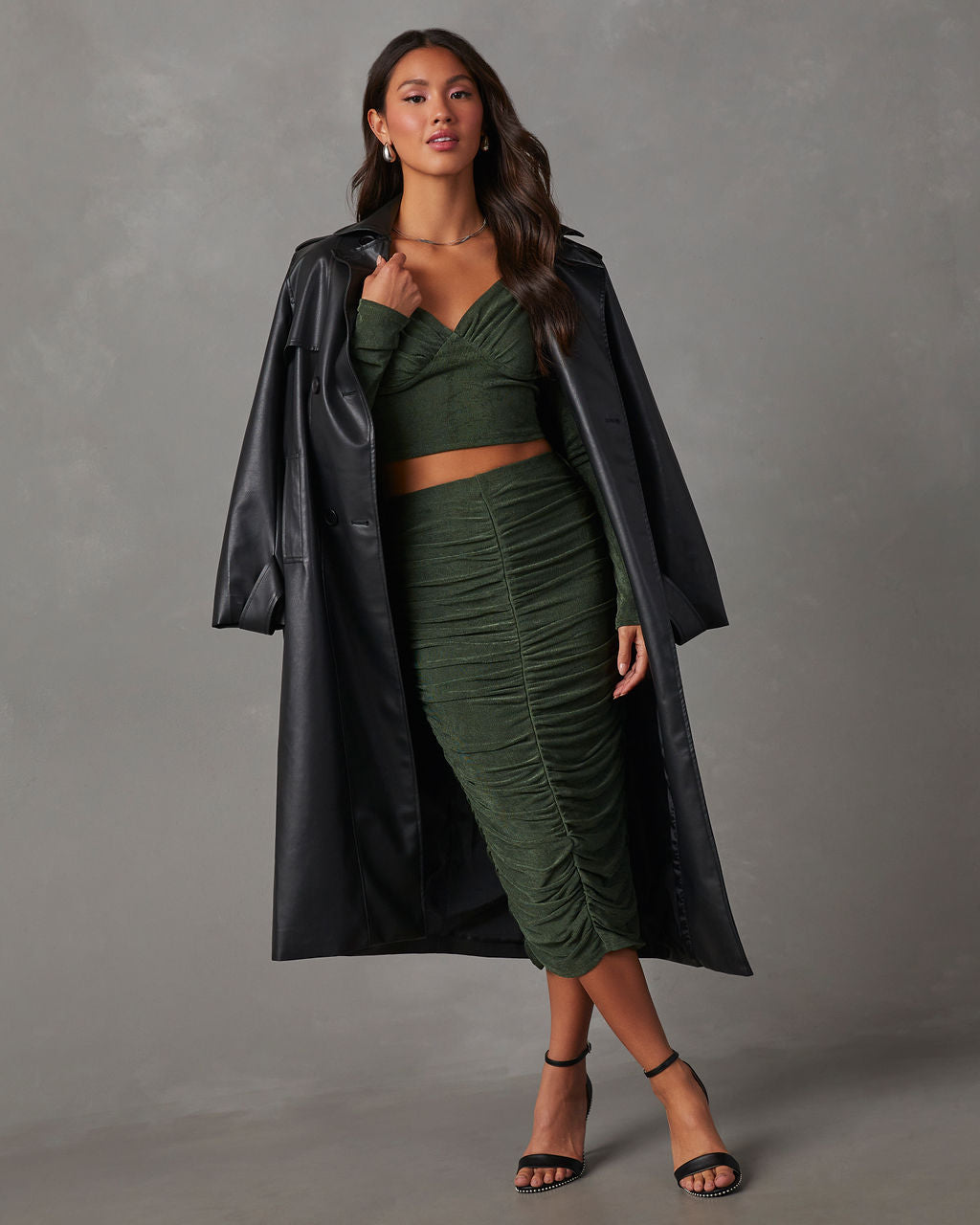 Weekend Vibes Ruched Slinky Midi Skirt-Matylis