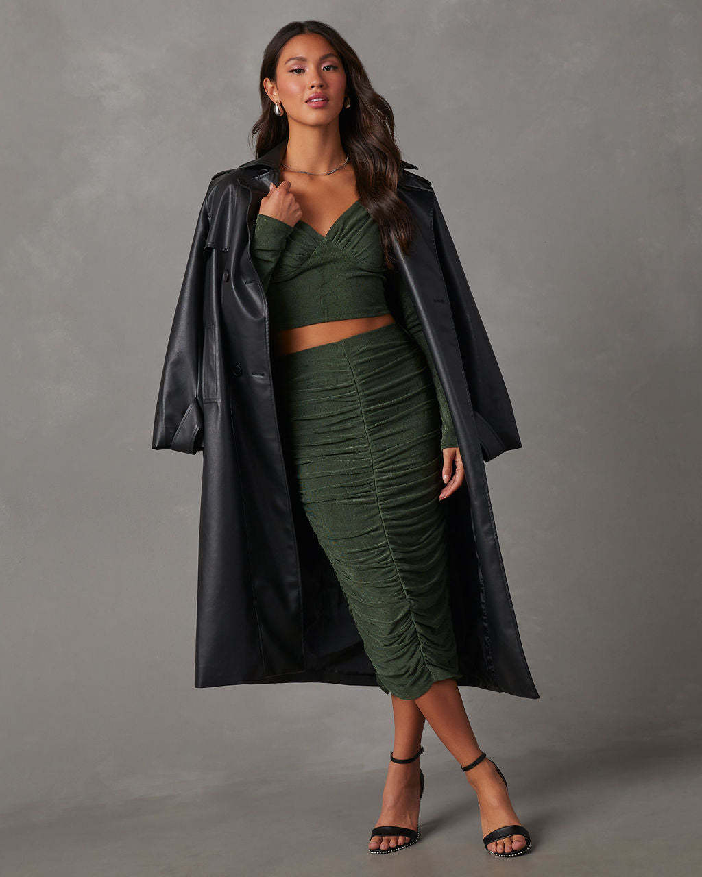 Weekend Vibes Ruched Slinky Midi Skirt-Matylis