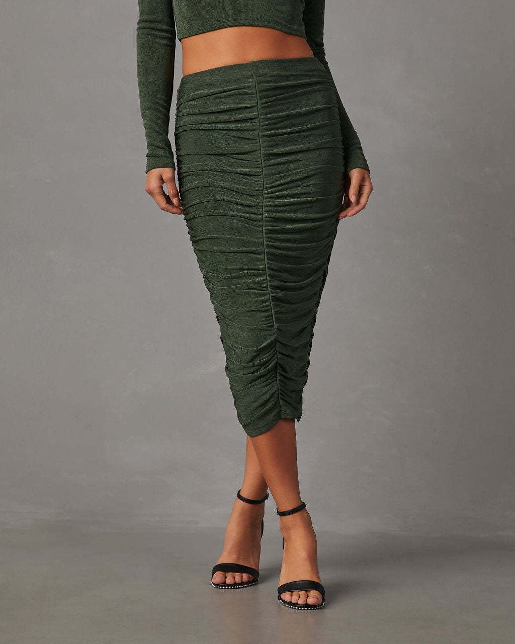 Weekend Vibes Ruched Slinky Midi Skirt-Matylis